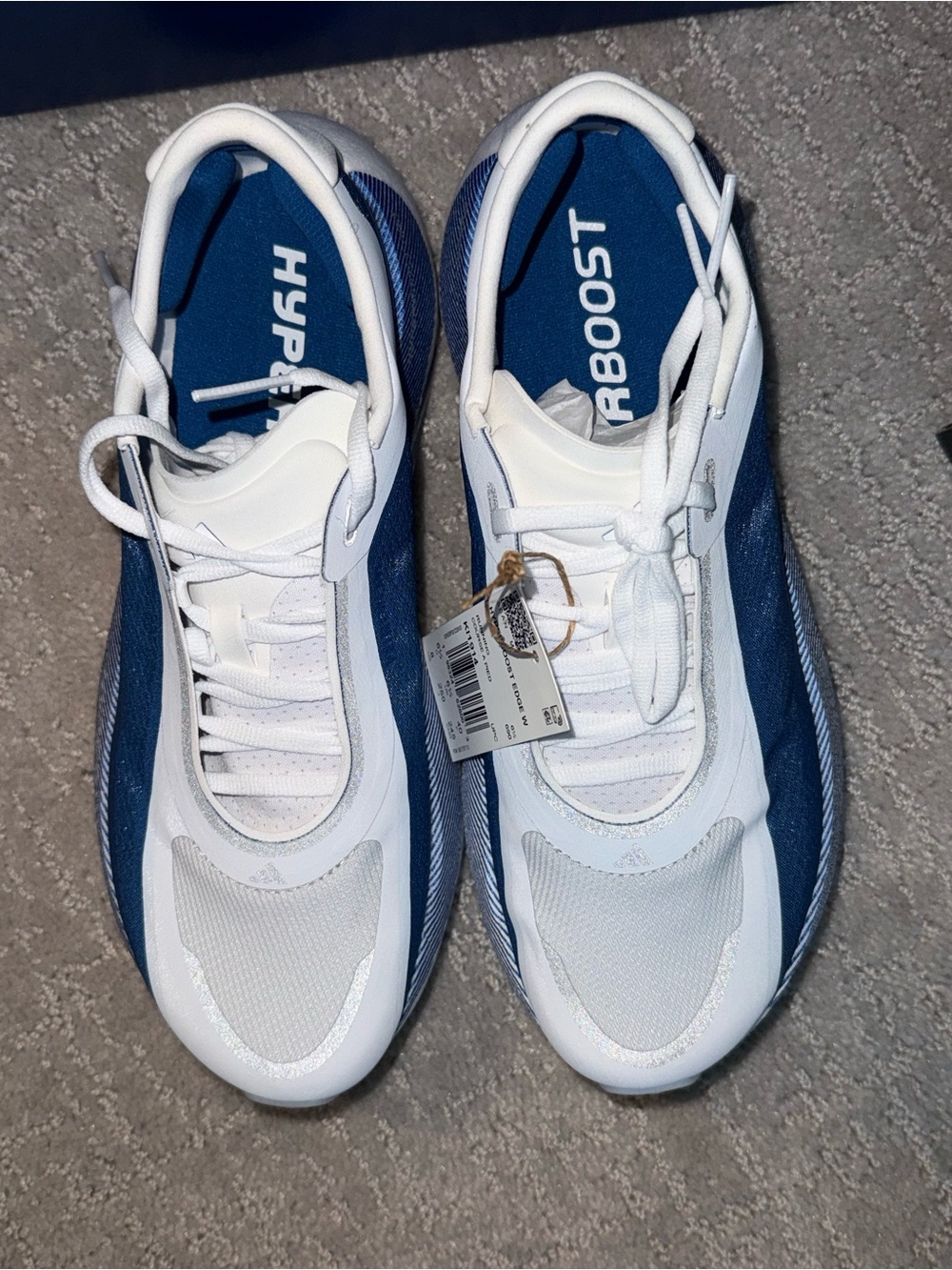 adidas White and Blue Hyperboost edge Running Shoes NWT
